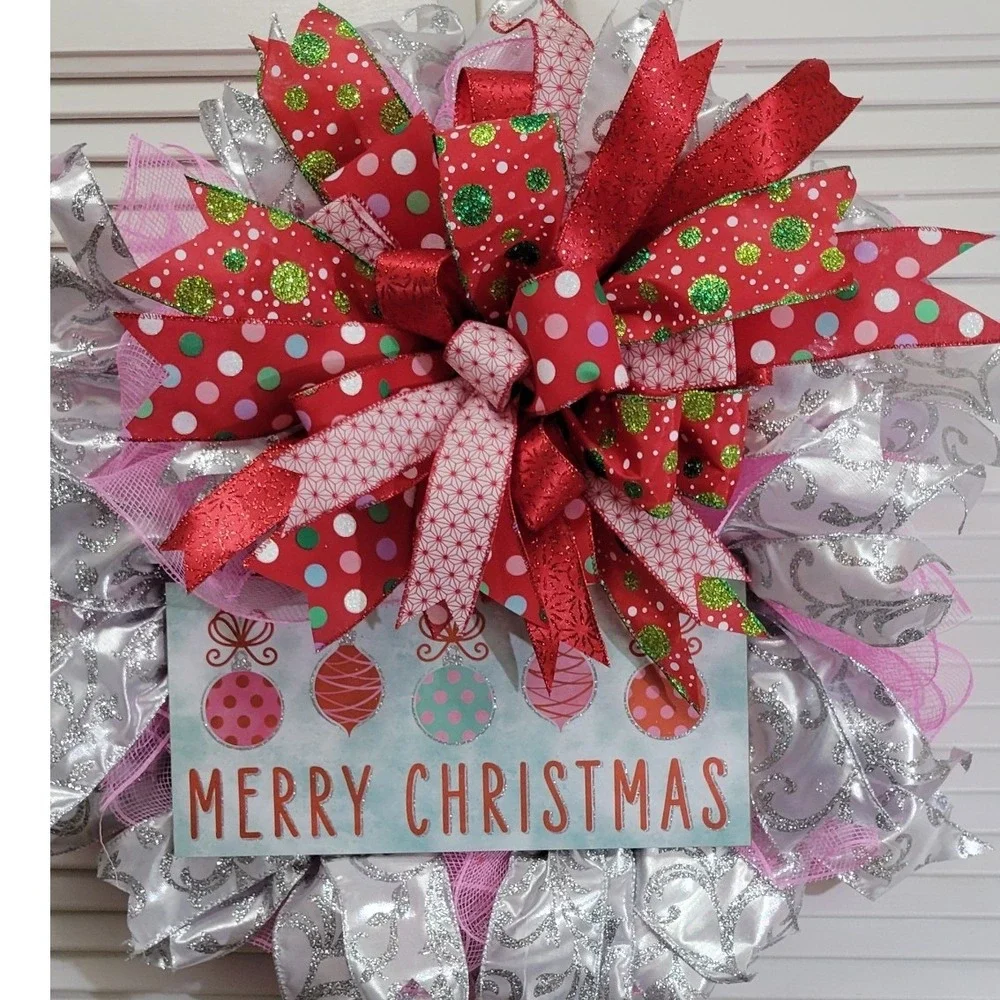 Merry Christmas wreath holiday decor Christmas gift bright shiny weath whimsical